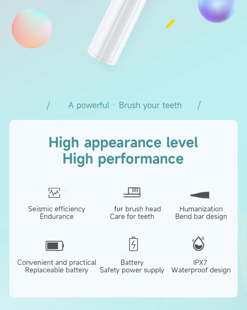Electric Toothbrush for Adults Soft DuPont Bristle Portable Battery Endurance IPX7 Waterproof Intelligent Effective Oral Care