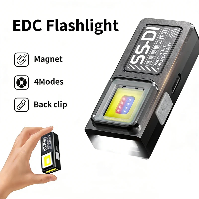 LED COB Flashlight Type C Rechargeable 600LM Portable Mini Torch Pocket Lantern Flood Work Light With Magnet For Emergency